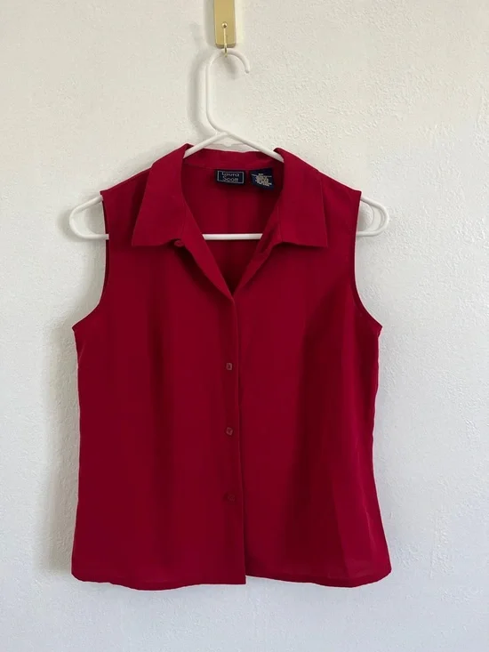 Laura Scott Sleeveless Button-Front Cherry Red Blouse 8P - Picture 1 of 3